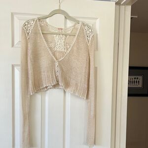 RARE Vintage Free People Beige Cropped Lace Cardigan with Elegant Details Size S